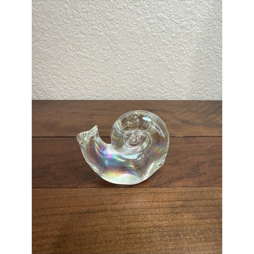 Vintage Iridescent Hand Blown Glass Snail Figurine - Art Glass Paperweight